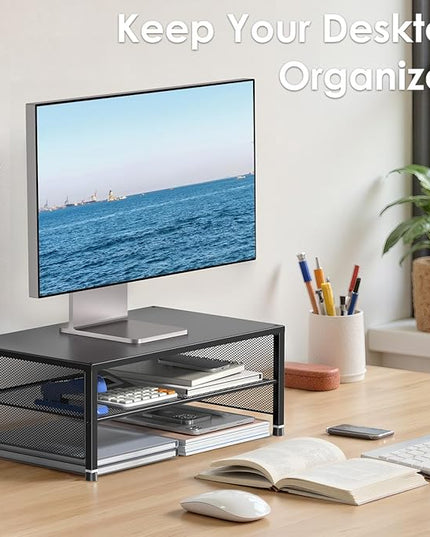 OPNICE 2-Tier Computer Monitor Stand Riser, Desk Organizer for Monitor, Laptops and Printer(Black)