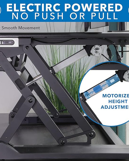 Mount-It! Electric Standing Desk Converter with Dual Monitor Arm, Stand Up Desk Riser X-Large 47.2" Wide, Electric Desk Riser with Mount for 2 Screens (Max 32"), Desktop with Keyboard Tray, USB, Black