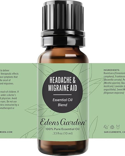 Edens Garden Headache & Migraine Aid Essential Oil Blend- 100% Pure Premium Grade, Undiluted, Natural, Therapeutic, Aromatherapy, The Best for Diffusing, Skin, Humidifiers, Face 10 ml (.33 fl oz)