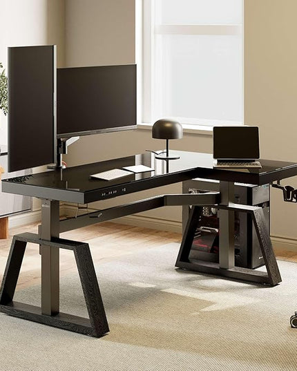 EUREKA ERGONOMIC Standing Desk,Gaming Table,Glass RGB Desks, Height Adjustable Computer 60 Inch L Shaped Corner Desk Music Studio Desk Workstation w Type-C Port,Cup Headset Holder,APP Control,Right