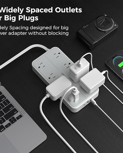 Power Strip Surge Protector 10 FT, TESSAN Flat Plug Extension Cord with 8 Outlets 3 USB Ports(1 USB C), 1080Joules Wall Mountable Multi Port Charging Station for Home Office Dorm Room Essentials