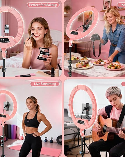 22" Large Ring Light with Stand,Foldable LED Big Ring Light Tripod for iPhone Phone Ipad, 75" Tall Tripod Touch Screen,Wireless Remote for Live Stream,YouTube,TikTok Video Shooting Pink
