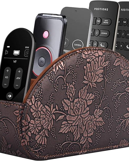 Leather Remote Control Holder TV Remote Caddy Store Box, Bedside Table Organizer for Controller, Media Player, Brush, Glasses, Note Paper and Pen Storage(Retro)