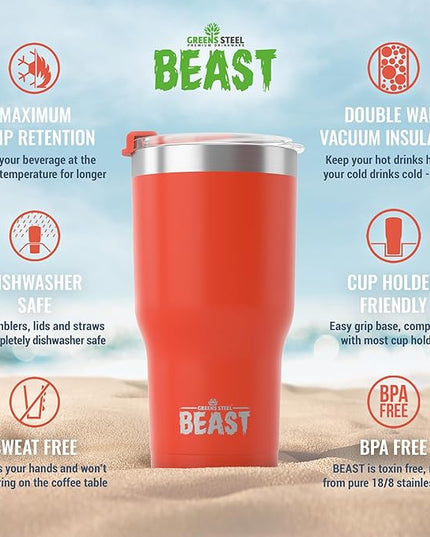 Beast 20 oz Tumbler Stainless Steel Vacuum Insulated Coffee Ice Cup Double Wall Travel Flask (Ladybug Red)