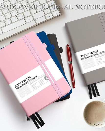 Lined Journal Notebook for Women Men, 352 Pages A5(5.7" x 8.3")College Ruled Hardcover Leather Journals for Writing, Daily Journal Notebooks for Work, Note Taking, Travel, School, Business (Pink)