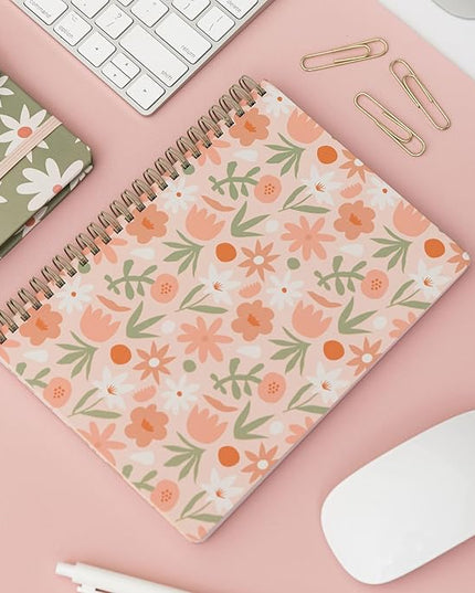 Steel Mill & Co Cute Mini Spiral Notebook, 8.25" x 6.25" Journal with Durable Hardcover and 160 Lined Pages, Star Floral, Blush