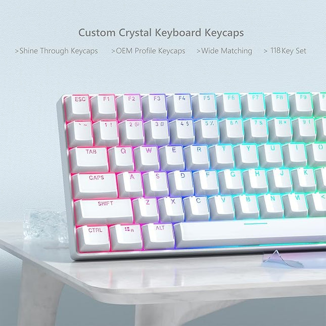 Womier Keycaps - Jelly Keycaps White 60 75 100 Percent, Crystal Shine Through Custom Key caps Set, 118 Keys OEM Profile for 61/68/84/87/98/100 Cherry Gateron MX Mechanical (Backlit White)