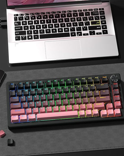 PBT Key caps, Double Shot Shine Through Custom Keycaps, Gradient Keycaps Cherry Profile, Minimalist Style Keyboard Keycap for Mechanical Keyboard (Pink)