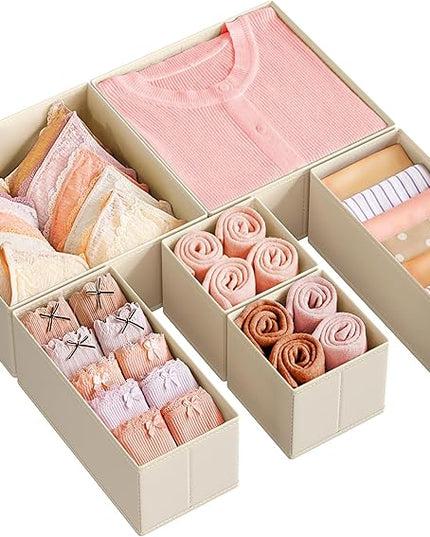 SONGMICS Drawer Organizer, Dresser Drawer Organizers, Set of 6, Foldable Fabric Storage Bins for Socks, Underwear, Bras, Ties, Scarves, Surmmer Sand URDZ006Y01