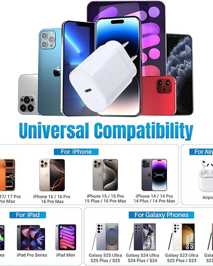 USB C Block 30W PD Super Fast Charging Block Type C Plug Wall Adapter Quick Charger for iPhone 17/17 Air/17 Pro/17 Pro Max/16/15/14/13/12/11/iPad/Mini/AirPod/Galaxy S25/S24/S23/S22 (White 2Pack)