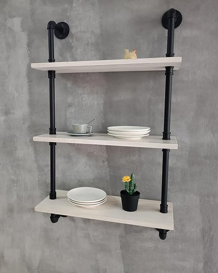 White Floating Shelves 24 inch Pipe Wall Shelves Bathroom Shelves Over Toilet with Wood Planks Industrial Pipe Floating Shelves Farmhouse Bathroom Pipe Shelves Wall Mounted