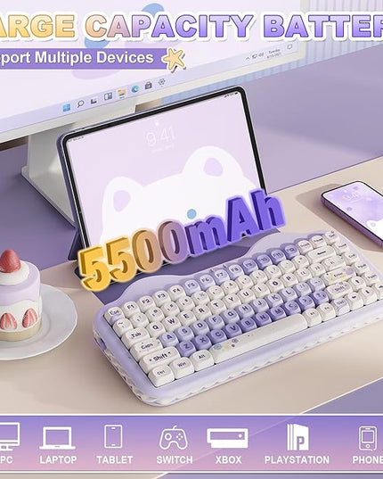 YUNZII C75 Wireless Mechanical Keyboard,75% Layout, Hot-Swappable NKRO,BT5.0/2.4G/USB-C Mode,Dye-Sub PBT MOA Keycaps,RGB Gasket Mount,Cute Cake Design for Mac/Win/Gaming (Purple, Candy Switch)