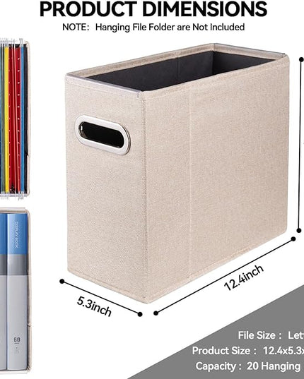 4 Packs Letter Size File Organizer, File Folders Organizer, Fabric Storage Box, Collapsible Paper Organizer with Metal Handle, Smooth PVC Rails, Only Box (Beige)