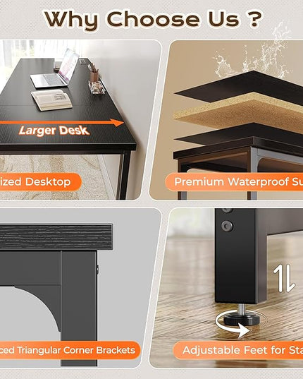Huuger 63 x 24 inch Desk with Power Outlets & USB-C, Deeper & Thicker Desktop, Robust Metal Tubes, Computer Desk, Heavy Duty Office Desk, Work Gaming Desk, for Home Office, Black