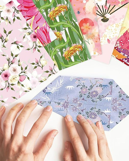 Origami 6x6 Paper Kit 150 Sheets 150 Vivid Colors Double Sided Same Printed Traditional Patterns Square for Arts Crafts Projects Japan Traditional Chiyo.Ethnic Flowers