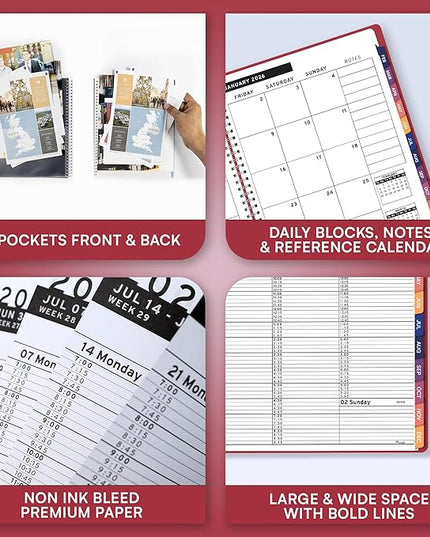 Ensight 2026 Appointment Book and Planner 8.5" x 11" Large Hourly Weekly Daily Schedule Book with Tabs, 15 Minute Time Slots, Maroon Calendar Organizer Jan 2026–Dec 2026 Appointment Planner - Maroon