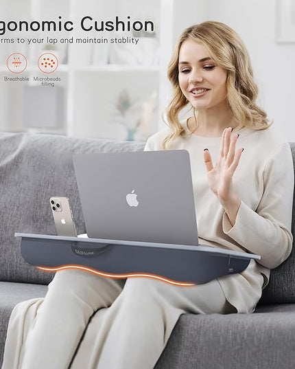 Lap Desk, Lap Desk with Cushion, Fits up to 17 inch Laptop, Pillow Designed, Portable Laptop Stand with Tray, Pad & Phone Holder, Home Office for Bed/Couch/Car/Reading/Writing, MillHome (Gray)