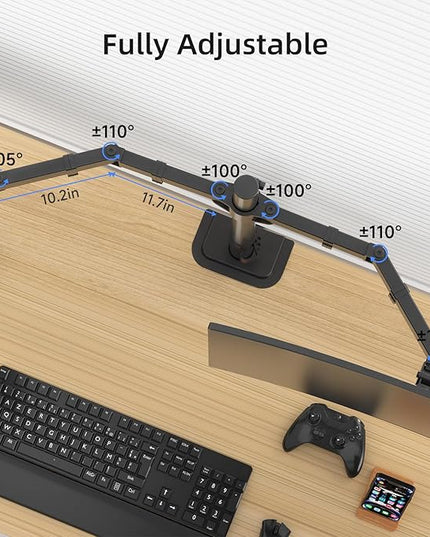 Suptek Dual Monitor Arm Desk Mount,Ultrawide Dual Monitor Arm for 2 Monitor Screens up to 42 inches and Max 22lbs Each,Extra Tall 15.75" Pole Fully Adjustable Monitor Stand for Desk,Black(MD9442LB)