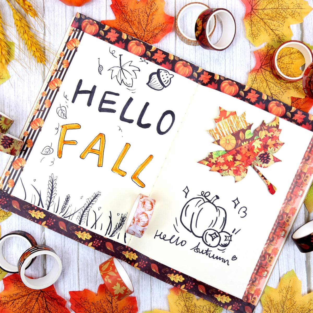 NIKOMIE Fall Washi Tape Set,12 Rolls Autumn Leaves Decorative Tape Pumpkin Maple Leaves Gnome Sunflower Thanksgiving Masking Tape for Journaling Supplies, Junk Journal, Scrapbooking, DIY Arts & Crafts