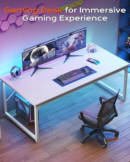 PRAISUN 63 x 29.5 Inch Computer Desk with Deeper Desktop, Gaming Office Writing Work Desk for Home Office, Study, Bedroom, Work from Home, Metal Frame, White