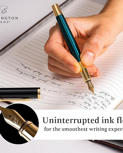 Ellington Pens Luxury Fountain Pen Set - Smooth Medium Nib - Includes 3 Ink Cartridges, Refillable Ink Converter, Gift Box -Fountain Pens For Writing, Calligraphy, Journaling, Sketching (Urban Hunter)