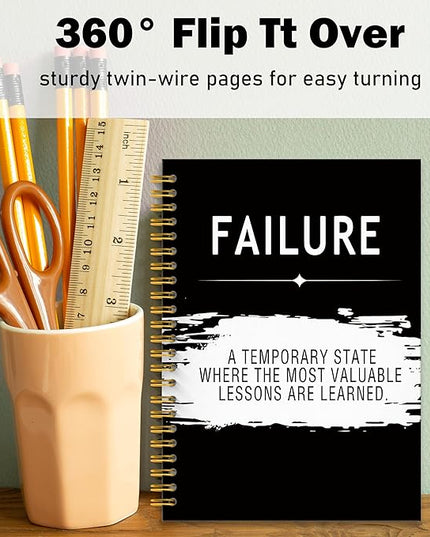 Failure Inspirational Notebook Journal, Motivational Office Notebooks for Work, Encouragement Gifts for Women Men, Gifts for Employees, Black Hardcover Spiral Notebook 5.5x8.3
