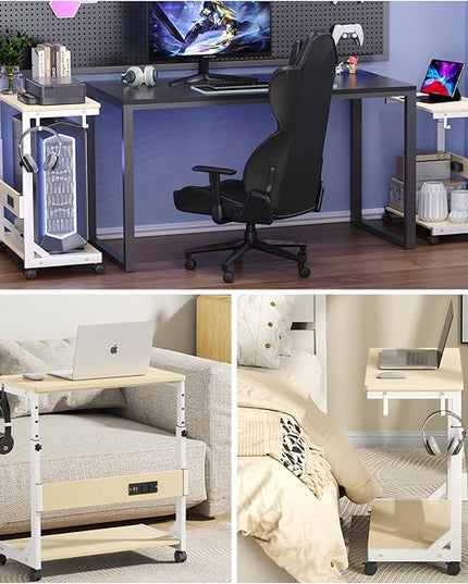 Height Adjustable Computer Tower Stand with Charge Station and USB Charging Port, 2-Tier ATX-Case Cart, Under Desk Mobile PC Stand, CPU Holder Cart with Locking Caster Wheels for Fits Most PC