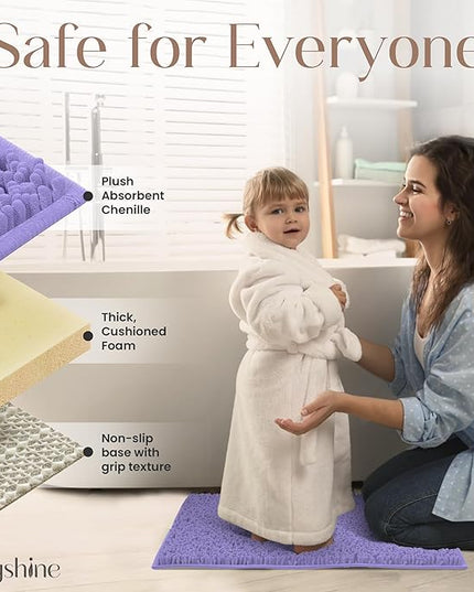 MAYSHINE Plush Shaggy Chenille Bath Mat | Extra Soft, Super Absorbent, Non-Slip Bathroom Rug | Fluffy Microfiber, Area Rug Sets for Bathroom Floor, Kitchen, Living Room | 59"x31" | Lavender