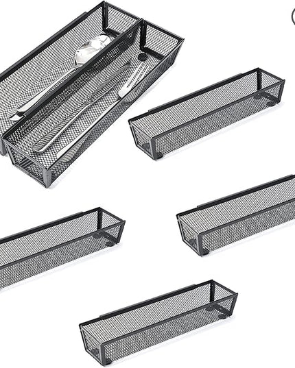6 Pack Black Silverware Drawer Organizer Kitchen Drawer Utensil Cutlery Tray Office Supplies with Inter-locking Arm Drawer Dividers Organizer for Silverware, Flatware, Home,Office, School,Bedroom 12X3