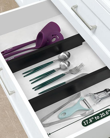 Utoplike 4 pcs Bamboo Kitchen Drawer Dividers Large, Adjustable Black Drawer Organizers, Spring Loaded, Works in Kitchen, Dresser, Bathroom, Bedroom, Drawer, Desk, 2.4" H