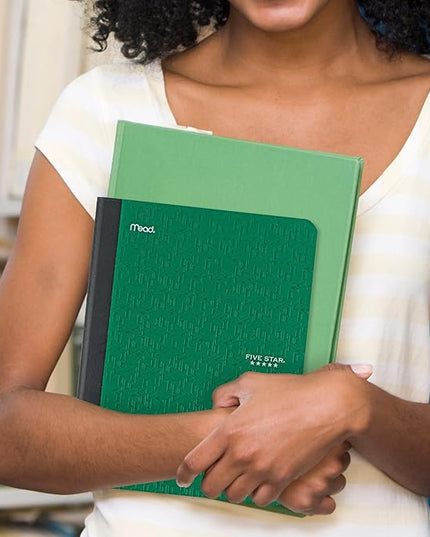 Five Star Composition Book + Study App, 4 Pack, College Ruled Paper, 7-1/2" x 9-3/4", 80 Sheets, Forest Green, Pacific Blue, Fire Red and Black (850065B-ECM)