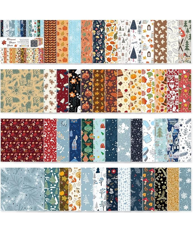Origami Paper Kit 50 Sheets 70GSM 6 Inch Square Double Sided Color 50 Vivid Japanese Washi Chiyo Colors for Hand Crafts Origami Paper Arts Creativity.Winter