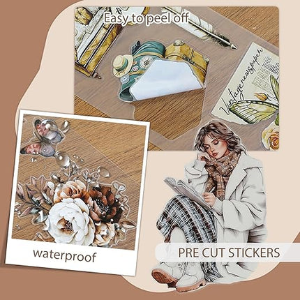 Snycler Pre-Cut Brown Memory Themed PET Washi Tapes - Vintage Aesthetic Tape Stickers for Journaling, Scrapbooking, Junk Journals, Crafts, Planners - 4 Rolls