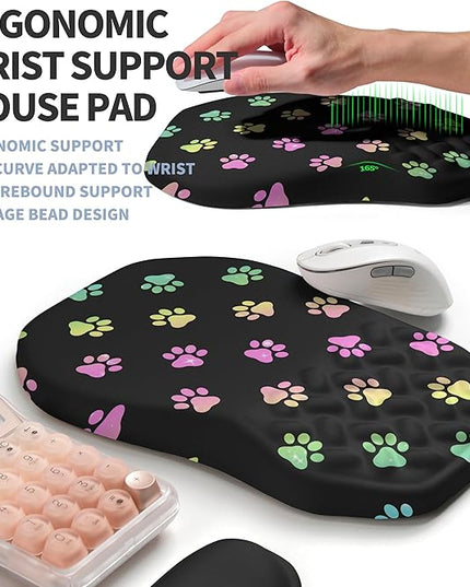 2-in-1 Ergonomic Set, Wave Keyboard Wrist Rest and Massage Slope Mouse Pad Wrist Support, Rebound Memory Foam for Relieve Carpal Tunnel Syndrome and Wrist Pain (Cute Cat Claws)