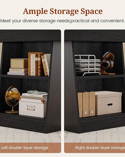 55.9 in Executive Desk with Power Outlets, Modern Home Office Desk with Storage Shelves, Wood Computer Desk Business Workstation Desk Conference Table, Black (Storage Shelves)