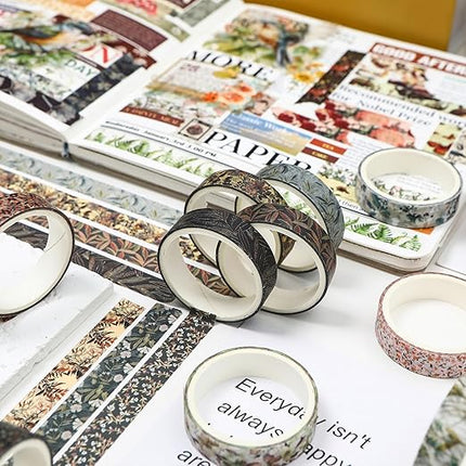 YUBX Flowers Washi Tape Set 60 Rolls Leaves Patterns Decorative Skinny Fall Masking Tapes for Arts, DIY Crafts, Journals, Planners, Scrapbook, Wrapping (Autumn)
