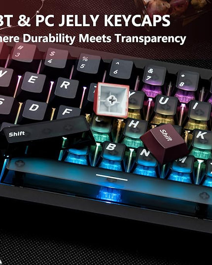 160 Keys Custom Keycap, Gradient Black and Red Crystal Transparent PBT+PC Keycaps Cherry Profile Clear Keycaps Set Fit for 61/64/87/98/104/108 Cherry Mx Switches Mechanical Keyboard