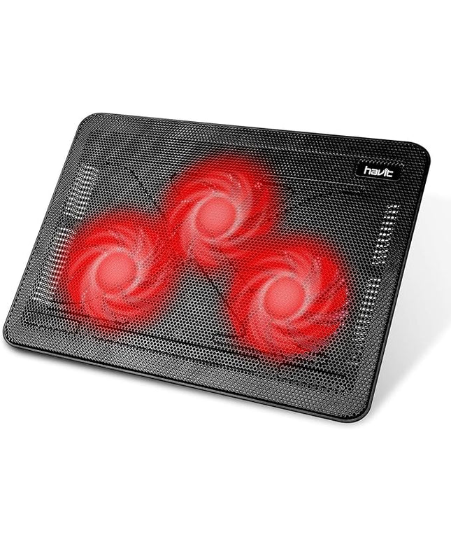 Havit HV-F2056 15.6-17 Inch Laptop Cooler Cooling Pad - Slim Portable USB Powered (3 Fans) (Black+Red)