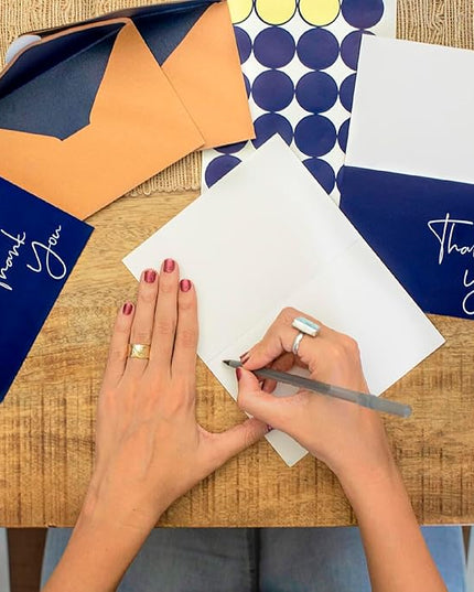 VNS Creations 20 Pack Thank You Cards With Envelopes, Stickers, 4x6 Inch Blank Thank You Notes - Bulk Box Set Large Notes for Graduation, Wedding, Small Business, Baby & Bridal Shower - Navy Blue