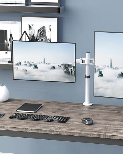 WALI Dual LCD Monitor Fully Adjustable Desk Mount Stand Fits 2 Screens up to 27 inch, 22 lbs. Weight Capacity per Arm (M002-W), White