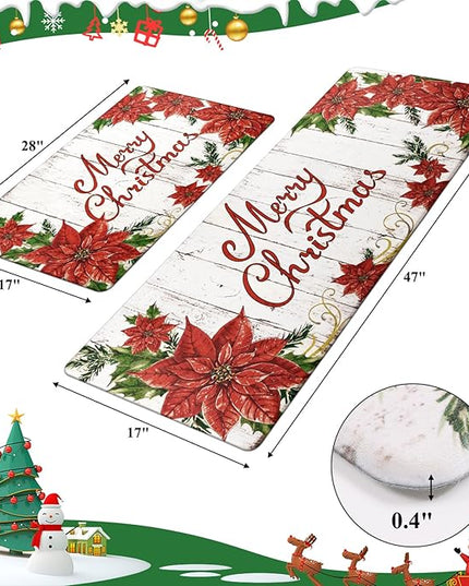 Pauwer Christmas Kitchen Rugs Set of 2 Anti Fatigue Kitchen Mats for Floor Non Slip Cushioned Kitchen Floor Mats Padded Comfort Standing Desk Mat Runner Waterproof Kitchen Sink Rug Christmas Decor