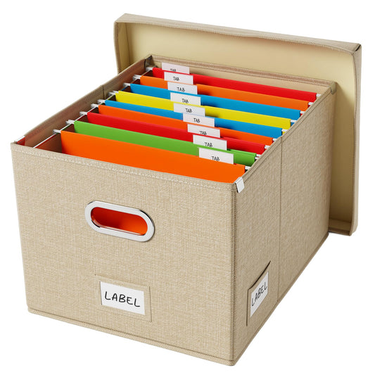 DYWMM Hanging File Box with Lid & Metal Rails 16.7"x 13.6" x 11.2", Beige