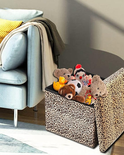 ALASDO Ottoman Storage Ottoman Footrest Stool Small Ottoman with Storage Foldable Ottoman Foot Rest Footstool Bench for Living Room 17x13x13inches Leopard Print