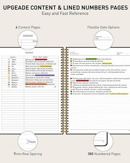 B5 Spiral Notebook Journal 7.6” x 10”, 300 Numbered Pages Hardcover Leather Journals for Women Men, Large Lined College Ruled Notebooks, 100GSM Thick Paper, Spiral Bound Journal for Work School, Black
