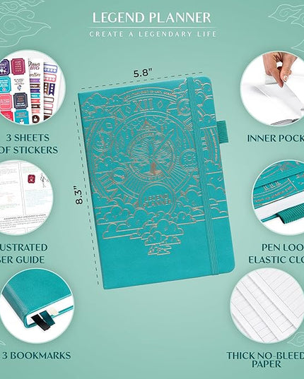 Legend Planner Hourly Schedule Edition – Deluxe Weekly & Daily Organizer with Time Slots. Time Management Appointment Book Journal for Work & Personal Life, Undated, A5 Hardcover – Viridian Green