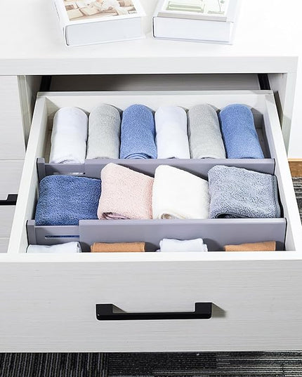 Utoplike Bamboo Drawer Dividers Large, Gray Kitchen Drawer Organizers Adjustable, Spring Loaded, Works in Dresser, Bathroom, Bedroom, Desk, 4 pcs, 2.4" H