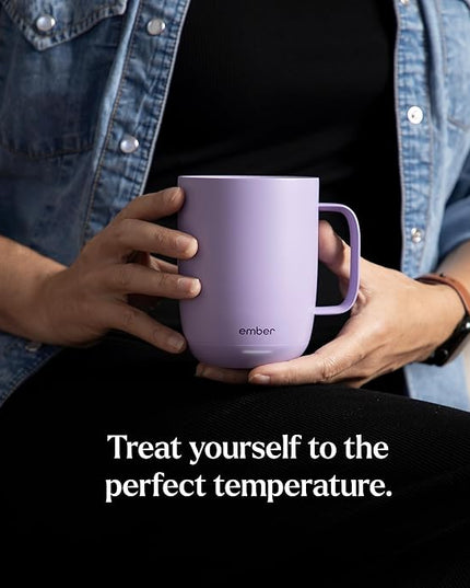 Ember Temperature Control 14oz Smart Mug 2, App-Controlled and Rechargeable Heated Coffee Cup Warmer with Intelligent LED Display, Lavender.