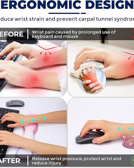 Gel Wrist Rest for Keyboard and Mouse, Wrist Rest for Keyboard, Mouse Wrist Support, Pain Relief, Cool Touch, Non-Skid, Keyboard Wrist pad