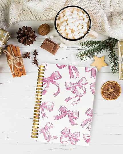 JKMBN Trendy Coquette Pink Bow Jonrnaling Notebooks, Aesthetic Spiral Notebook for Girls, Preppy Pink Journal Notebook, Pink Office Supplies, Hardcover Spiral Notebooks College Ruled 5.5 x 8.3