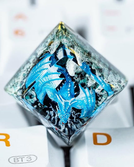Ice Dragon Artisan Keycap R1 SA Profile Custom Fantasy Dragon Keycaps 1U ESC Handmade Gaming Resin Key Cap Cherry MX Switch Compatible Mechanical Keyboard Gift for Dragon Lover